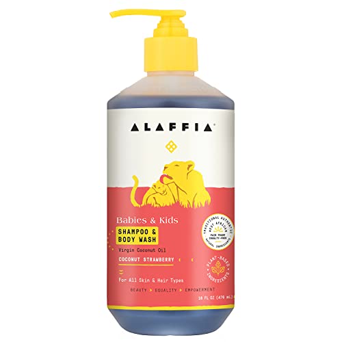 Alaffia - Tägliches Kokosnuß-Shampoo und Körper-Wäsche für Baby-Kokosnuß-Erdbeere - 16 Unze.