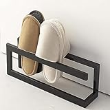 Bettschlange Schuhregal Metall, 3-4 Paare Schuhregal für Pantoffeln, Platzsparende Schuhablage aus Robustem Metall für Flur oder Eingangsbereich, 42 x 40.5 x14 cm, Schwarz matt
