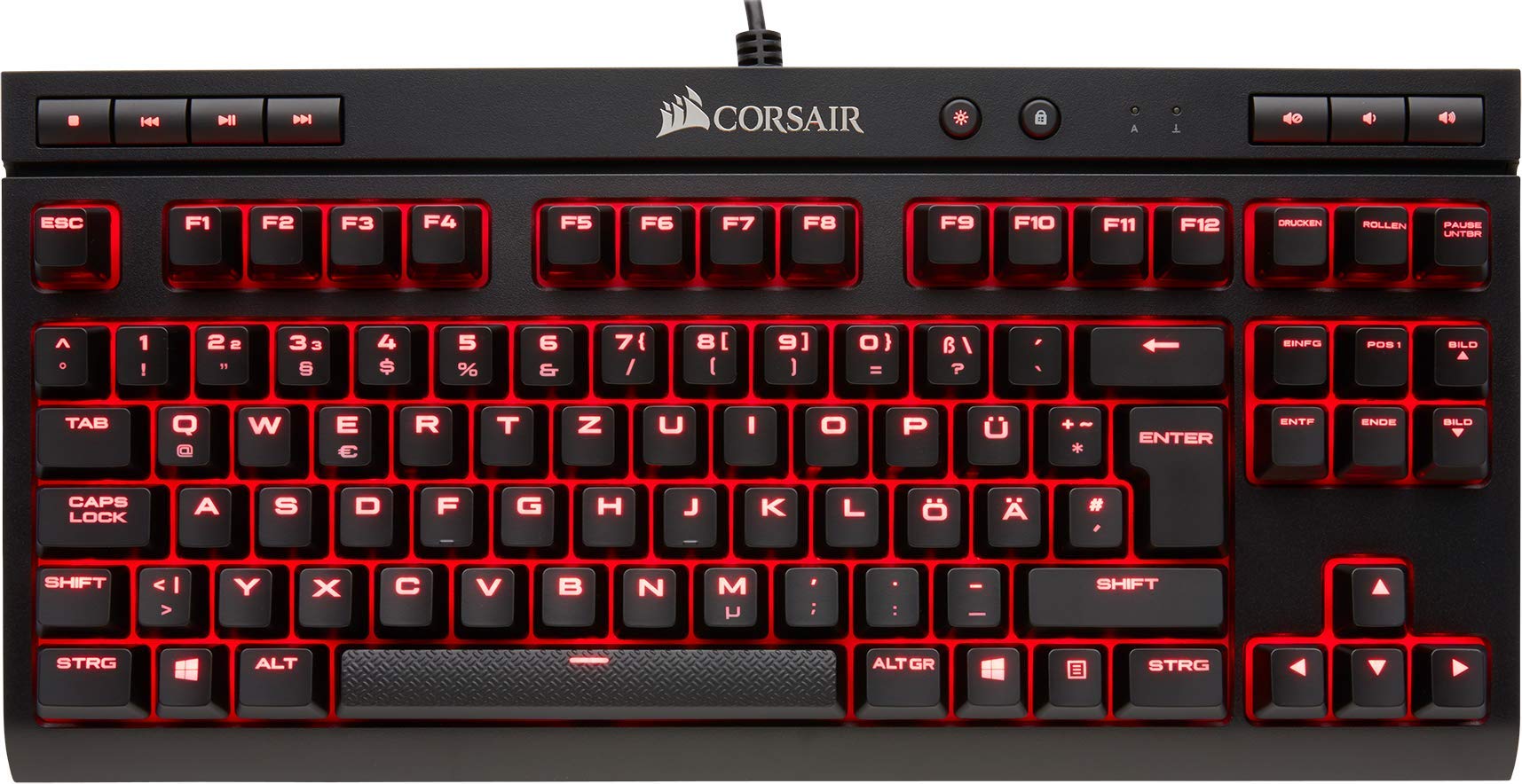 Corsair K63 Mechanische Gaming Tastatur (Cherry MX red: Leichtgängig und Schnell, Rot LED Beleuchtung, Kompakt, Qwertz) schwarz