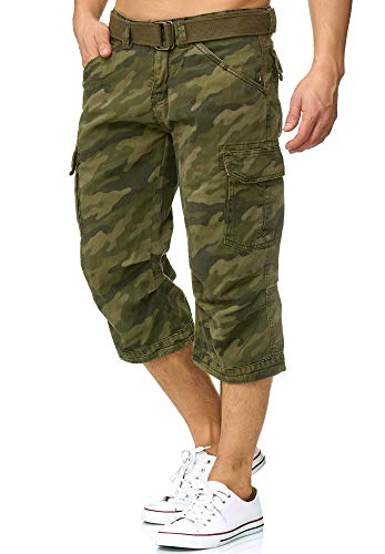 Indicode Herren Nicolas Check 3/4 Cargo Shorts kariert mit 6 Taschen inkl. Gürtel aus 100% Baumwolle | Kurze Hose Sommer Herrenshorts Short Men Pants Cargohose kurz für Männer Dired Camouflage XXL