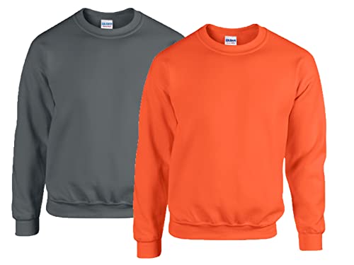 Gildan - Heavy Blend Sweatshirt - S, M, L, XL, XXL, 3XL, 4XL, 5XL /1x Anthrazit + 1x Orange + 1x HL Kauf Notizblock, XXL