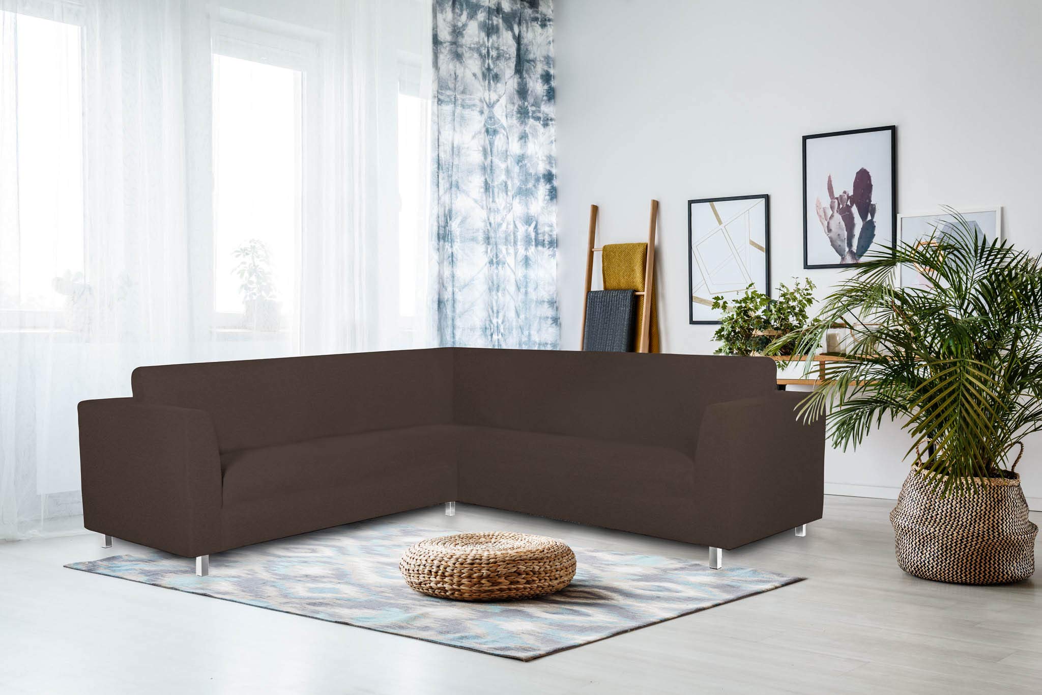 Italian Bed Linen Dehnbarer Spannbezug für Sofas Dahlia, 92% Polyester, 8% Elasthan, Braun, 350-450 cm