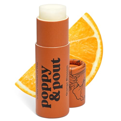 Poppy & Pout 100% Natural Lip Balm, 0.3oz Cardboard Tube, Hand-filled - Beeswax, Vitamin E, Organic Coconut Oil, Cruelty Free (Orange Blossom)