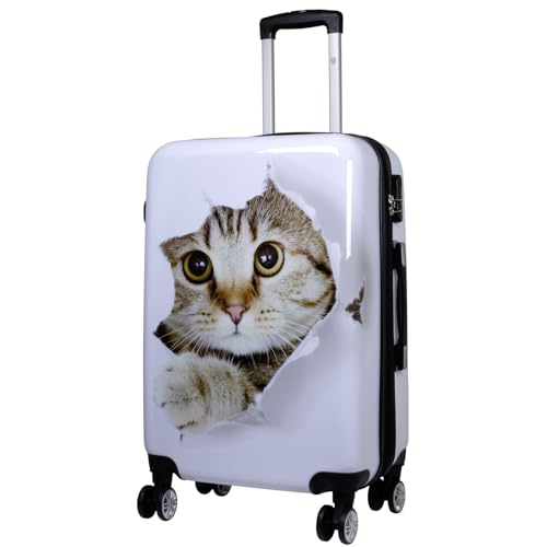 Trendyshop365 City-Koffer Hartschale mittelgroß 67 cm - Katze weiß