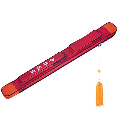 STETH Schwerter Tasche, Schwerterbox, Schwerttasche Jiansui Quaste Einlagiges Oxford-Gewebe PU-Leder Multifunktions-Schwerttasche auf der Rückseite,Rot (Color : Red)