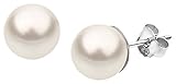 Nenalina Silber Damen-Ohrringe Ohrstecker mit Glas Perlen 8 mm Weiß für Frauen, 925 Sterling Silber, Ohrstecker für Damen mit Perlen, Hochzeit Ohrringe, 842401-190