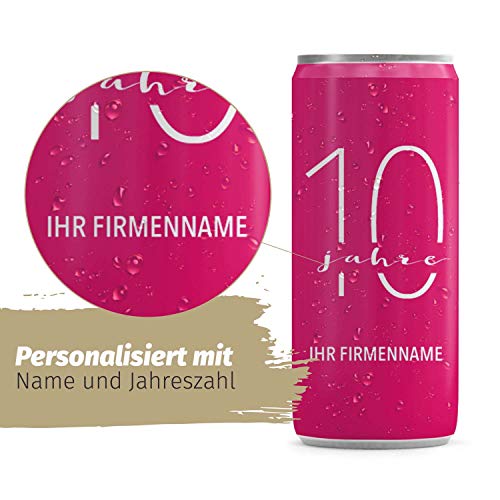 24 Sektdosen Firrmenfeier personalisiert mit Namen der Firma - 24 x 200ml - Inkl. Einwegpfand - Gastgeschenk Geschenk Gäste zur Firmenfeier – pink weiß