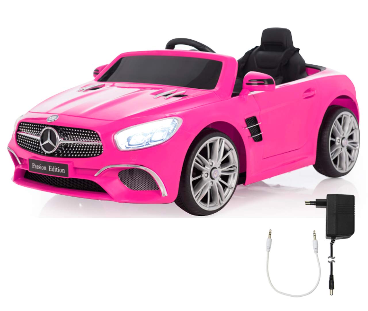 JAMARA 460440 - Ride-on Mercedes-Benz SL 400 12V - 2 Leistungsstarke Antriebsmotoren und Akku für Lange Fahrzeit, Micro-SD-Slot, AUX-/USB-Anschluss, LED-Scheinwerfer, Ultra-Grip Gummiring, pink