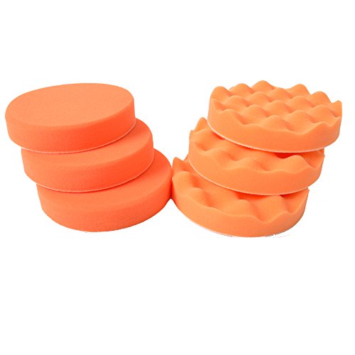 Duke-Handel Profi Polierschwamm Set 6 teilig - 3 x Polierschwamm orange medium 150mm + 3 x Polierschwamm orange medium gewaffelt - Kletthaftend für die perfekte Politur