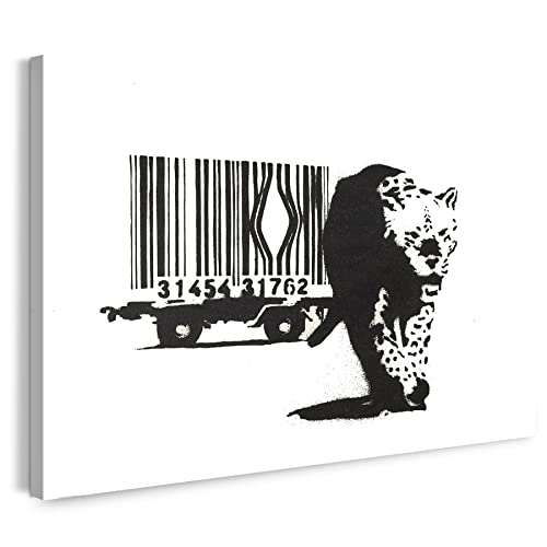 Printistico Leinwandbild Banksy Street-Art Leopard Barcode - Konsum-Kritik Globalisierung, Moderner Kunstdruck Canvas - Wohnzimmer, Inneneinrichtung Deko