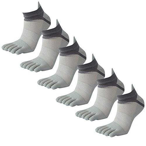 Panegy Männer Fünf Fingerzehensocken Baumwolle Sneaker Socken Kurz Atmungsaktiv Sportsocken Laufsocken 6 paar Grau