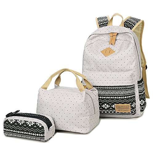 Neuleben Schulrucksack + Kühltasche + Mäppchen Schultaschen 3 Set aus Canvas für Jungen Mädchen Schule Freizeit (Grau)
