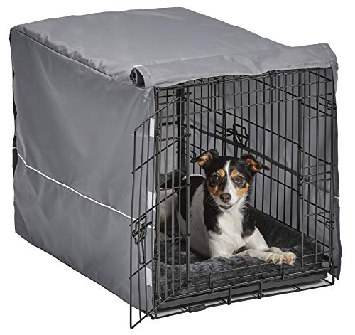 New World Hundekäfig-Set mit Doppeltür, inkl. einer zweitürigen Hundebox, passendem grauem Hundebett und grauem Hundekäfigbezug, 76,2 cm, ideal für kleine bis mittelgroße Hunderassen