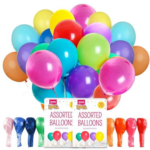 Jaunty Partyware 140 Stück Mega Bundle: Premium Latex Mehrfarbige Luftballons, 26,7 cm - Doppelter Spaß für Partys, Geburtstage, Babypartys