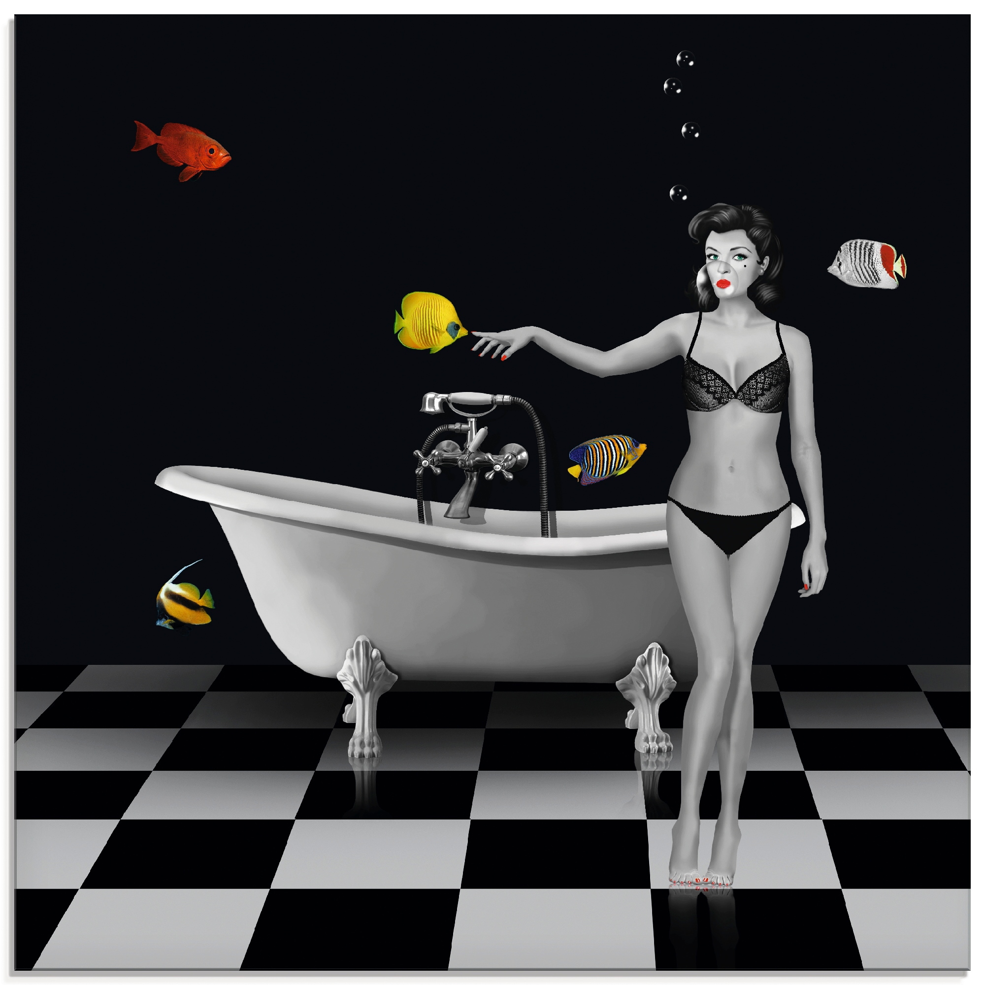 Artland Glasbild "Ein Badezimmer für Fische", Frau, (1 St.)