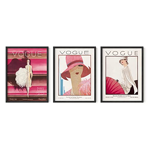 HAUS AND HUES Vintage-Poster für Zimmer, ästhetischer Kunstdruck – Set mit 3 rosa Postern, Vogue-Poster für Raumästhetik, Vintage-Vogue-Poster, Vogue-Magazin-Poster, feministischer Druck (30,5 x 40,6