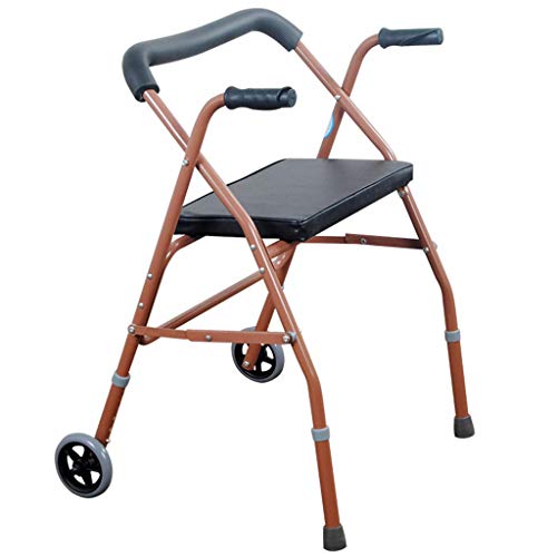 Rehabilitationstrainer für ältere Menschen mit Rädern. Leichter zweirädriger Rollator mit Sitz – faltbar und verstellbar. Interessant