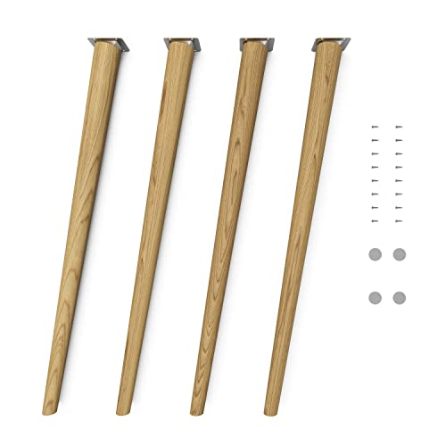 Sossai® Holz-Tischbeine - Clif Round | Öl-Finish | Höhe: 71 cm | HMF2 | rund, konisch (schräge Ausführung) | Material: Massivholz (Eiche) | für Tische, Beistelltische, Schminktische