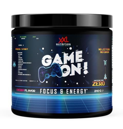 XXL Nutrition - Game On - Gaming Booster, Energy Drink Pulver, ohne Koffein - Cherry - 240 Gramm