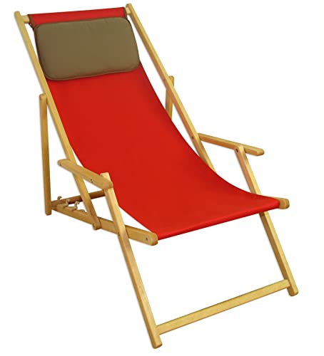 Erst-Holz Deckchair rot Strandstuhl Sonnenliege Gartenliege Relaxliege Kissen Buche klappbar 10-308 N KD