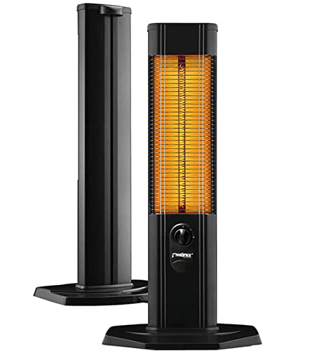 Phönix PCH-1200B Infrarot Standheizstrahler 65cm Carbon Heizstrahler Terassenheizung | 2 Stufen | Für Indoor | 1200 Watt | Abdeckhaube | Alu-Gehäuse | Umkippschutz