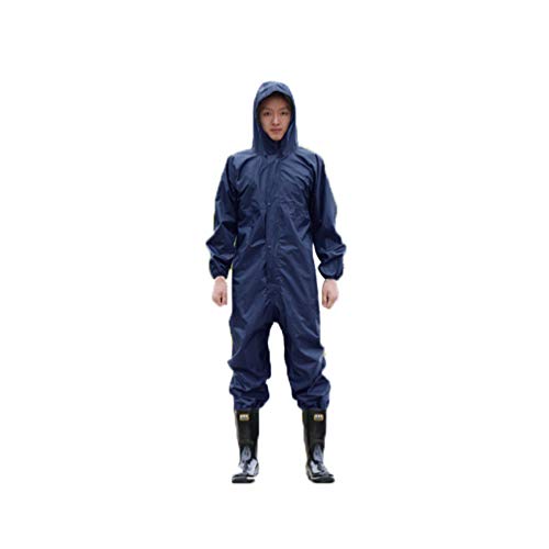 Guiran Herren wasserdichte Overalls mit Kapuze Regen Overalls Arbeitskleidung Regenmantel Sicherheit Anzüge Dunkelblau 3XL