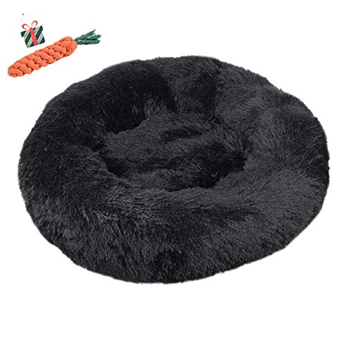 Fansu Hundebett rund Hundekissen Plüsch weichem Hundesofa rutschfest Base Katzenbett Donut Größe und Farbe wählbar (schwarz,110CM)