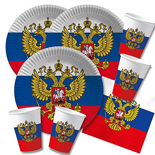 DH-Konzept 60-teiliges Party-Set Russland - Teller Becher Servietten für 20 Personen
