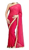 ABN Fashion Indische ethnische Hochzeit Faux Georgette Frauen Partywear Sari mit ungenähter Bluse - Pink - Einheitsgröße