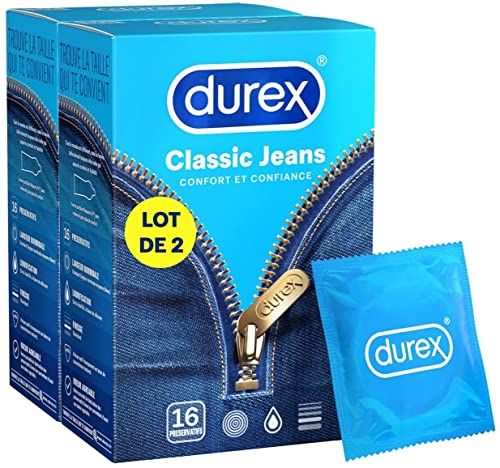 Durex - 32 Kondome Classic Jeans – Komfort und extra geschmiert – 2 x 16 Stück