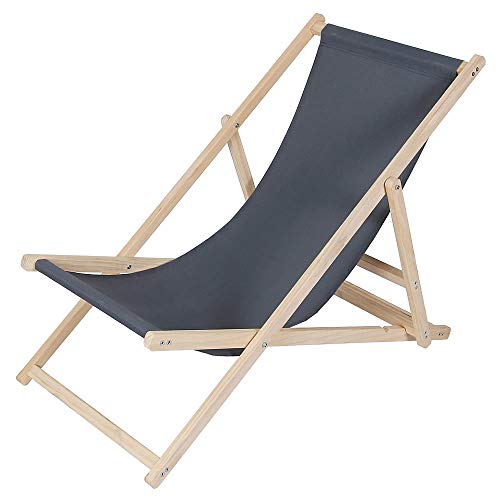 Melko Strandstuhl aus Holz Holzliegestuhl klappbar Campingstuhl Faltliege Sonnenliege Anthrazit