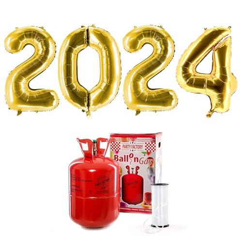 2021 XXL Zahlenballons, gold: Set mit Helium Ballongas, Silvester Home Party