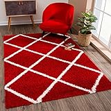 SANAT Madrid Shaggy Teppich - Hochflor Teppiche für Wohnzimmer, Schlafzimmer, Küche - Rot, Größe: 120x170 cm