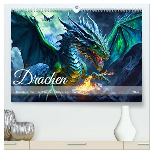 Drachen - Gefürchtete, aber nicht immer böse Fabelwesen (hochwertiger Premium Wandkalender 2025 DIN A2 quer), Kunstdruck in Hochglanz