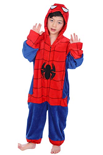 Dolamen Kinder Unisex Jumpsuits, Kostüm Tier Onesie Nachthemd Schlafanzug Kapuzenpullover Nachtwäsche Cosplay Kigurum Fastnachtskostuem Weihnachten Halloween (Höhe 110-120CM (435"-47"), Spiderman)