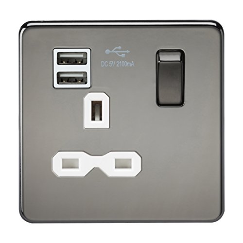 Knightsbridge sfr9901bnw 13 A 1 G Schraube weniger Nickel Switched Sockel mit weißem Einsatz und Dual USB Ladegerät – Schwarz
