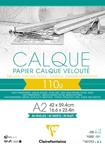 Clairefontaine 975108C Block Transparentpapier (DIN A2, 42 x 59,4 cm, 40 Blatt, 110 g, ideal für technische Zeichen) transparent