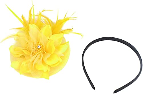 Mesh-Fascinator-Hut for Frauen, Tea-Party-Stirnband, Derby-Hochzeits-Kopfschmuck, dunkles Clip-Stirnband (Color : Yellow, Size : One Size)