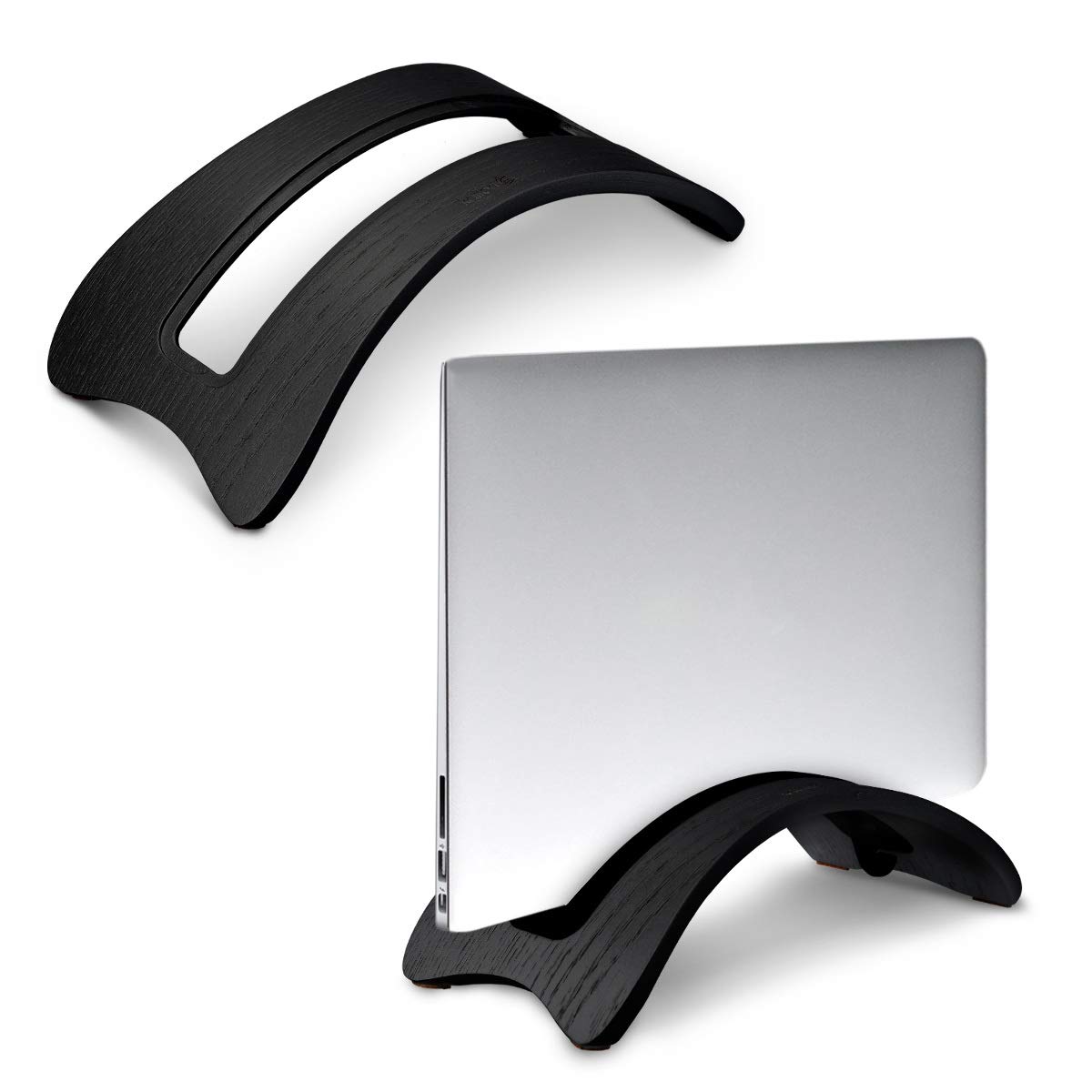 kalibri Laptop Ständer Notebook Stand - Halterung aus Holz - 1x Silikoneinsatz für MacBook/Air Retina/Pro/Tablet iPad - Eichenholz Schwarz