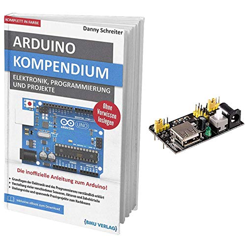 AZDelivery Großes Arduino Kompendium Buch mit gratis MB102 Breadboard Netzteil