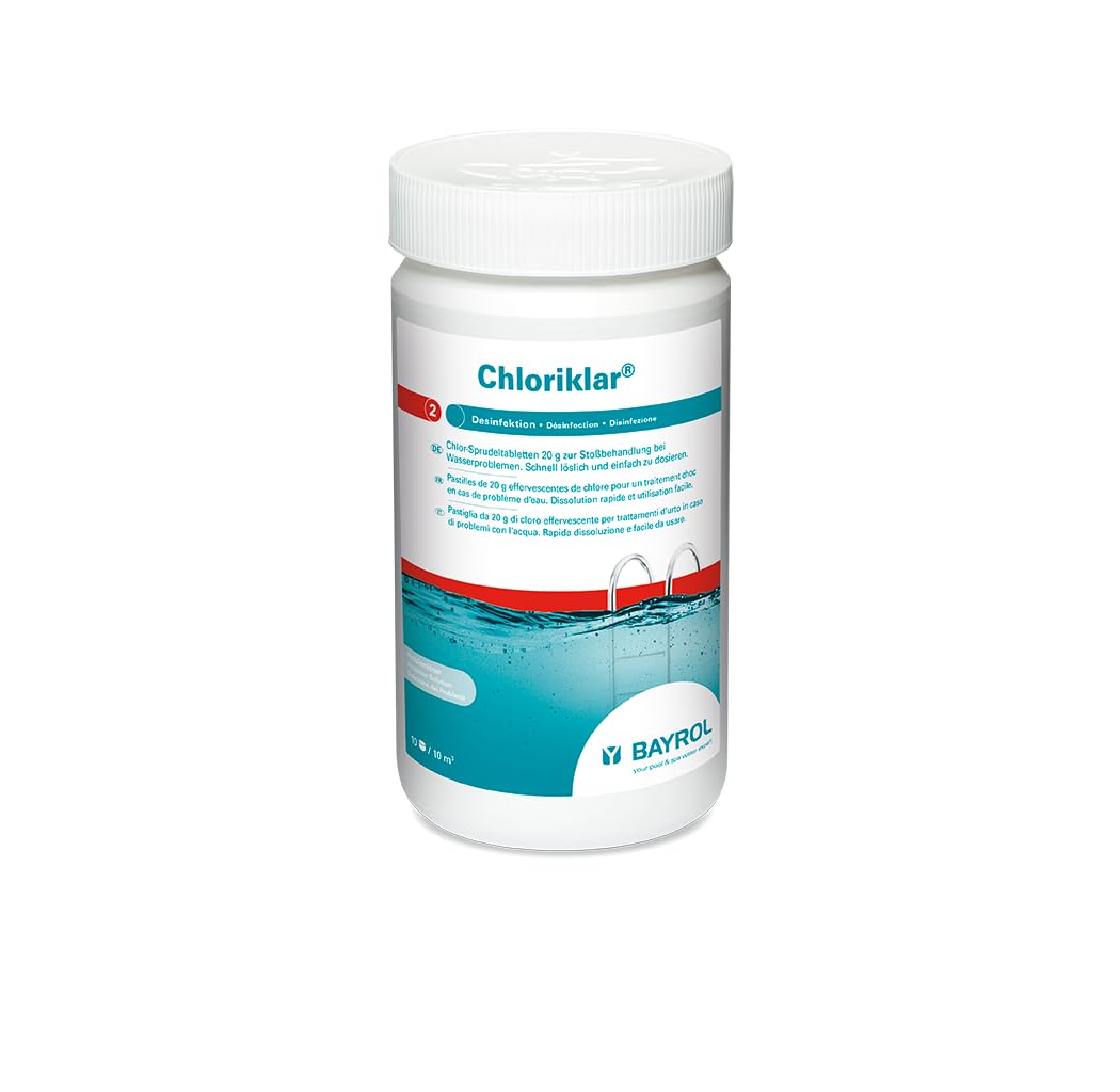 BAYROL Chloriklar 1kg - Chlortabs 20g Schnelllöslich - Mini Schnellchlortabletten für Pool - Schockchlorung Pool Tabletten - Stoßchlorung Pool