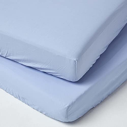 HOMESCAPES Spannbettlaken fürs Baby- / Kinderbett, blau, Baby-Bettlaken 60 x 120 cm aus 100% Baumwolle mit Fadendichte 200, hochwertiges Spannbetttuch im 2er Pack aus ägyptischer Baumwolle