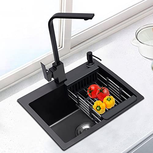 304 Edelstahl Küchenspülen Spülbecken Wasserhahn Armatur Seifenspender Montage Kitchen Sink Schwarz 45 * 40 * 20cm