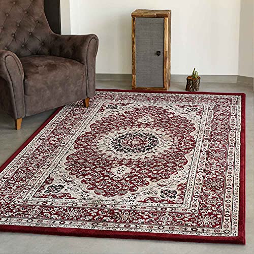 VIMODA Teppich Klassisch Gemustert Kreis, sehr dicht gewebt, Orient Muster in Rot - Top Qualität, Maße:80 x 300 cm