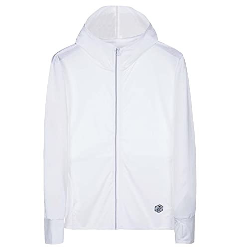 Herren UPF 50+ UV Sonnenschutz Jacke Hoodie Langarm Outdoor Wandern Sportlich Performance Shirt Angeln Langarm,Weiß,XL