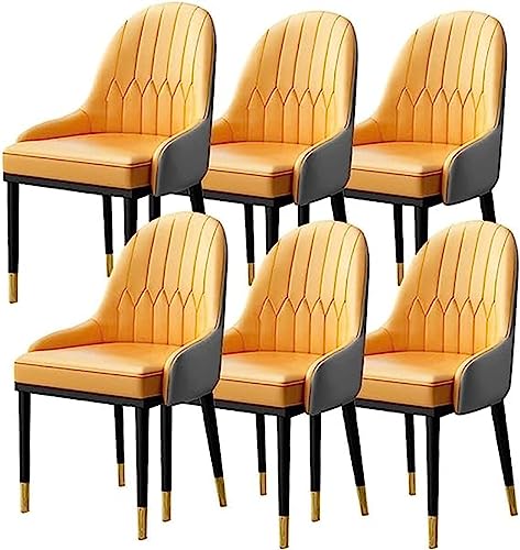 KEHTU Moderne, gepolsterte Esszimmerstühle, 6er-Set, Wohnzimmer-Küchenstühle mit weichem PU-Leder-Kissen, Sitz und Metallbeinen, Komfort-Akzentstühle (Farbe: Gelb)