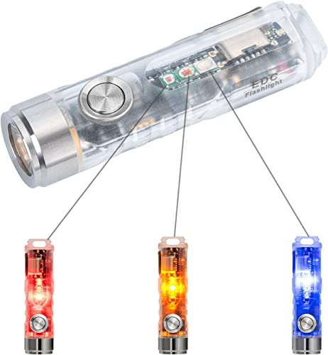 RovyVon Aurora A8x LED-Schlüsselanhänger-Taschenlampe, 650 Lumen, XP-G3, super hell, mit EDC, Taschenformat, Micro-USB, wiederaufladbar, 10 Modi, Camping, Notfall (Bernstein/Rot/Blau)