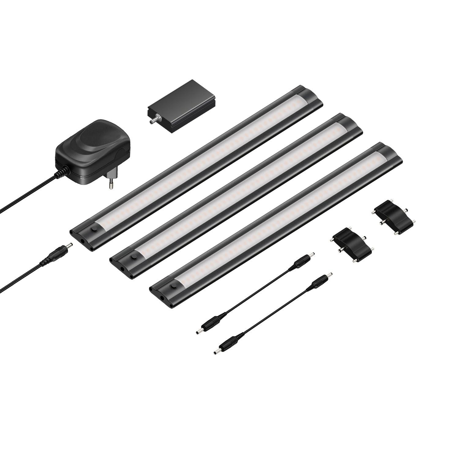 ledscom.de Smarte LED Unterbau-Leuchte SIRIS schwarz matt mit WLAN-Controller flach, Smart-Home, Alexa-fähig (Echo) je 30cm, je 368lm, warm-weiß, dimmbar, 3er Set