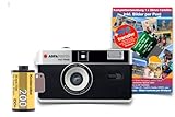 AgfaPhoto analoge 35mm 1/2 Format Foto Kamera Black im Set mit Schwarz/weiß Negativ Film + Batterie + Negativ + Bildentwicklung per Post