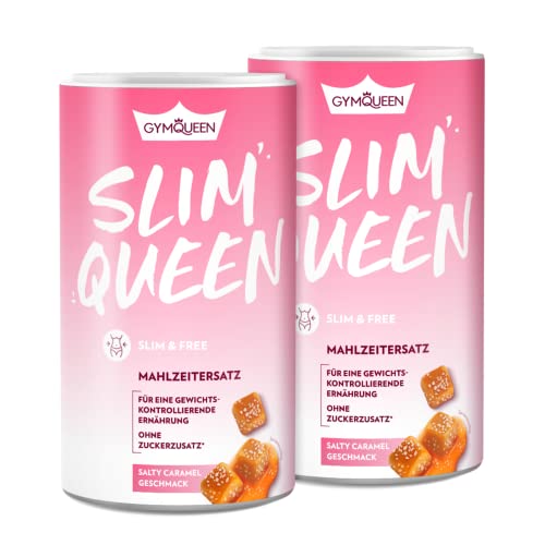GymQueen Slim Queen Abnehm Shake 2x420g, Salty Caramel, Leckerer Diät-Shake zum einfachen Abnehmen, Mahlzeitersatz mit wichtigen Vitaminen und Nährstoffen, nur 250 kcal pro Portion